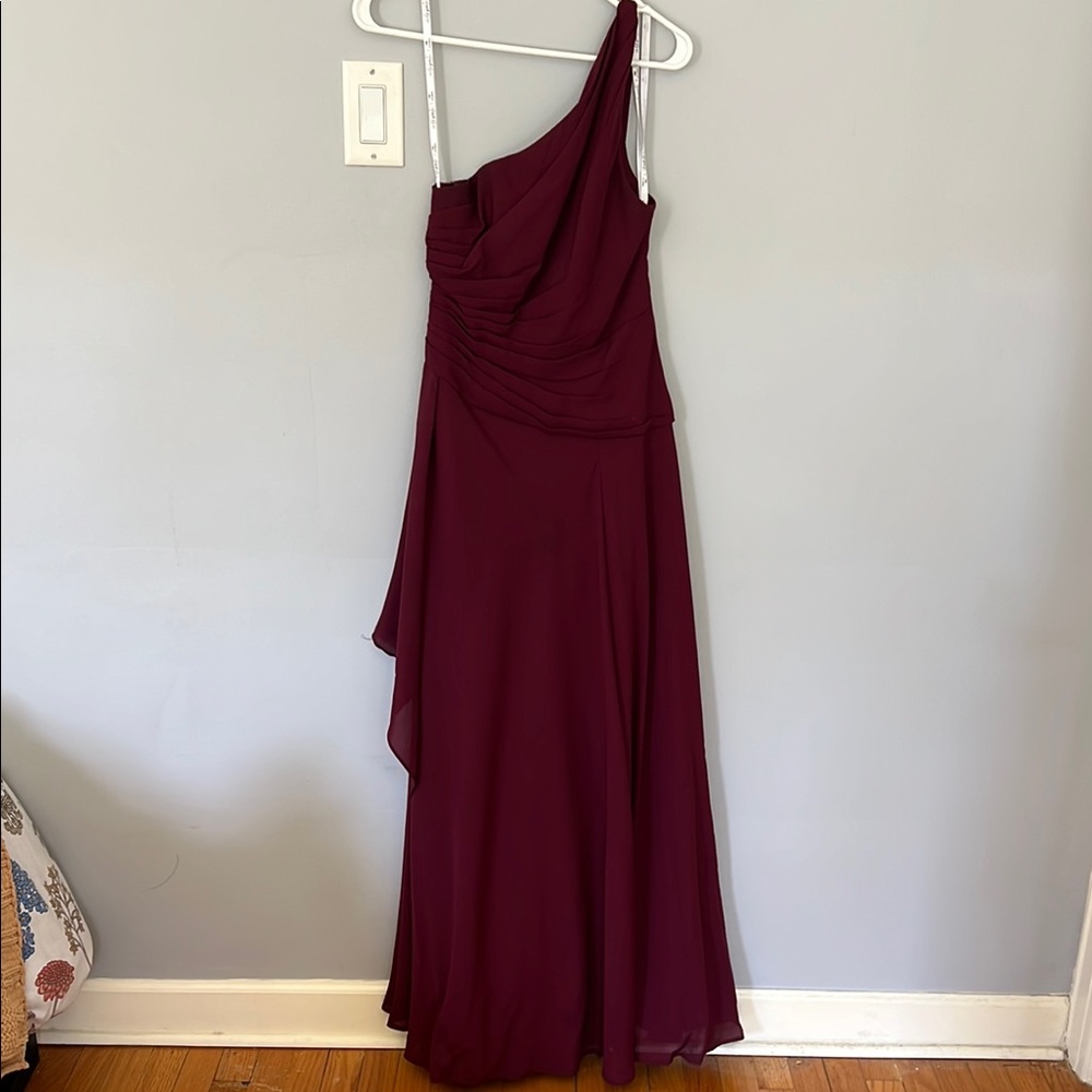 Bridesmaid dress in Wine. David’s bridal.